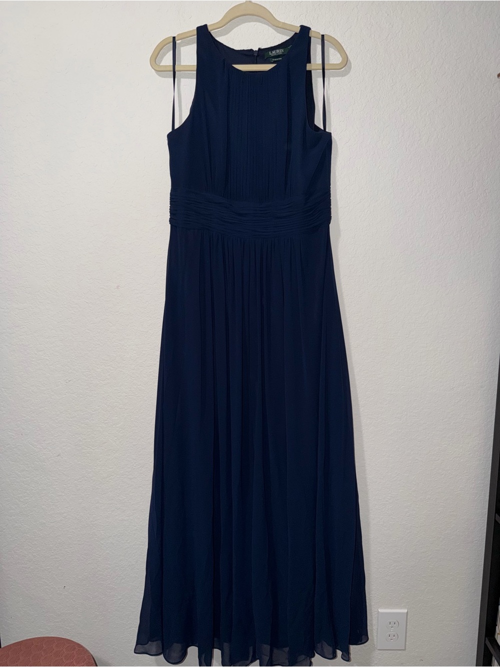 Lauren Ralph Lauren Pleated Waist Chiffon Evening Gown